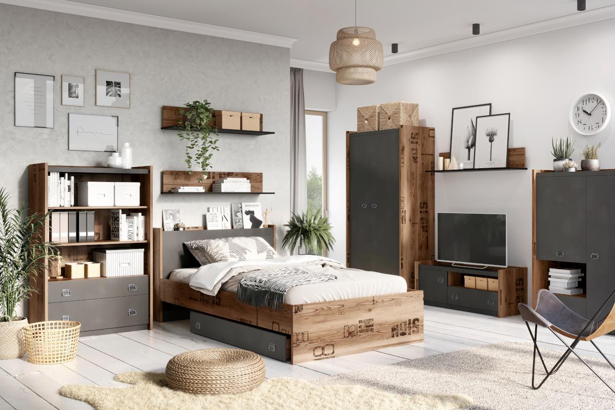 Jongenskamer ingericht met bed, kast en bureau