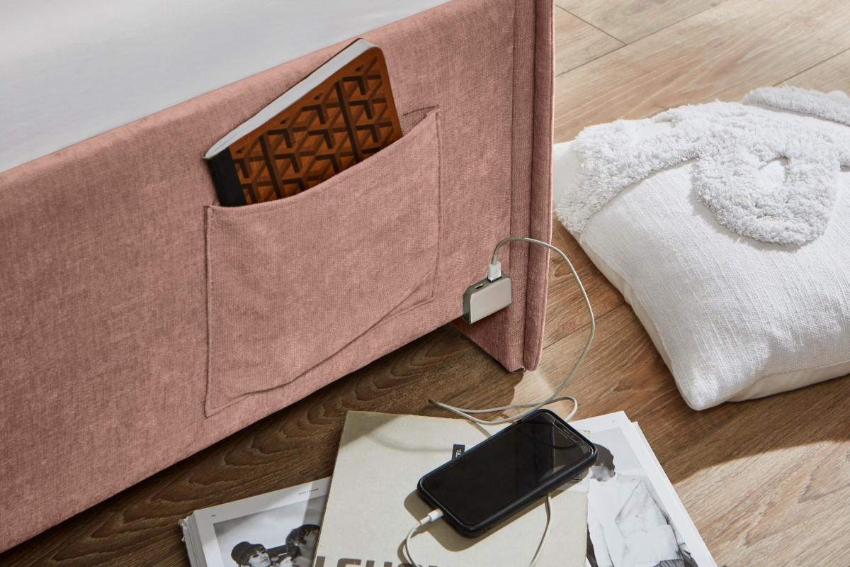 Gestoffeerd Bed Fun Roze USB-port