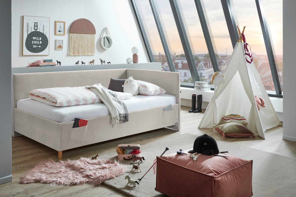 Gestoffeerd Bed Cool 140/200 met rugleuning Beige