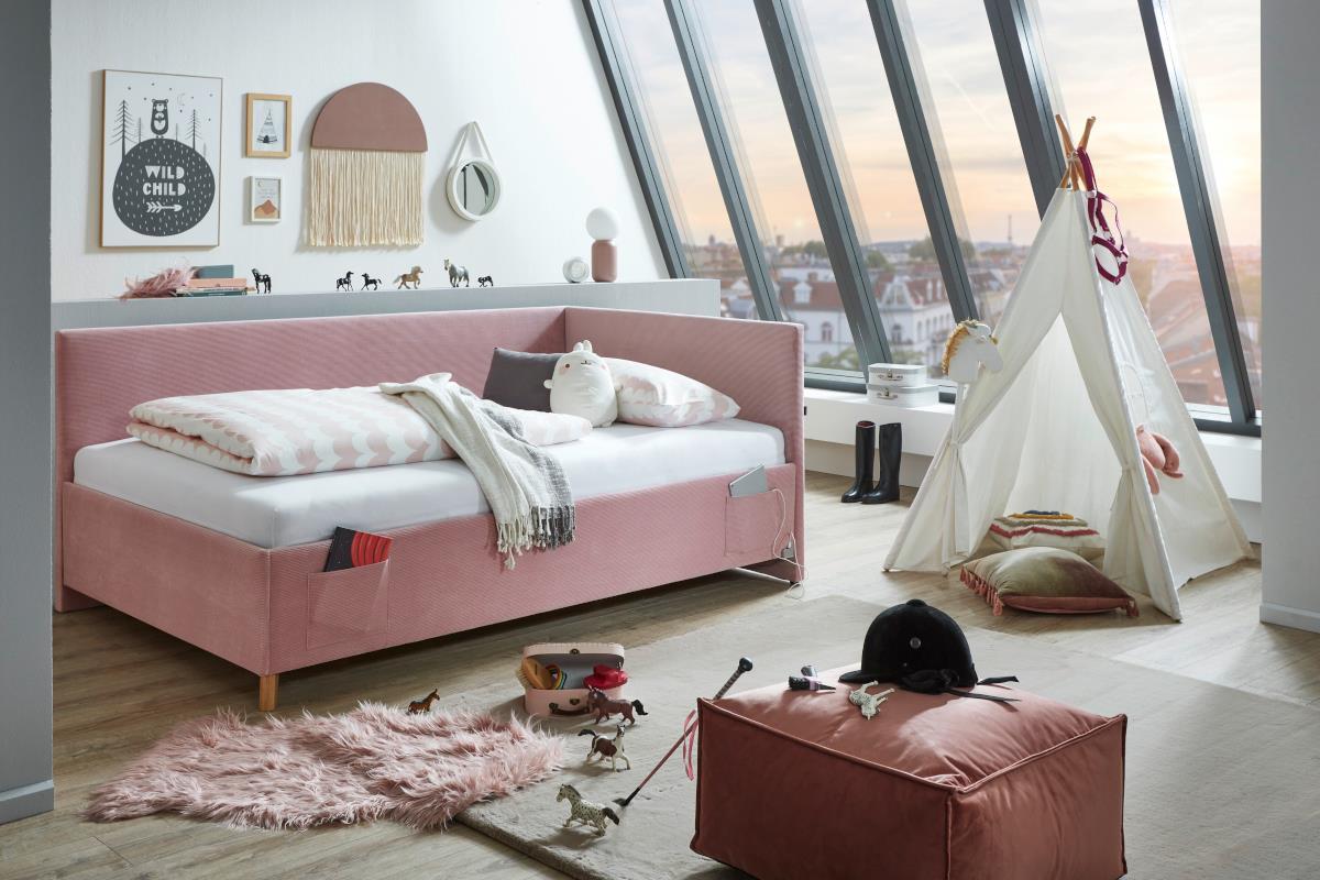 Gestoffeerd Bed Cool 140/200 met rugleuning Roze