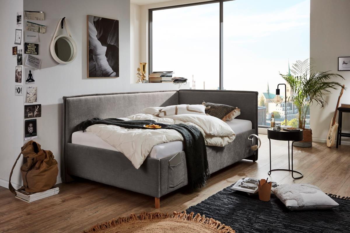 Gestoffeerd Bed Fun 140/200 met rugleuning Antraciet