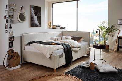 Gestoffeerd Bed Fun 140/200 met rugleuning Beige