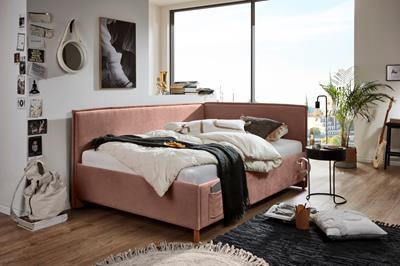 Gestoffeerd Bed Fun 140/200 met rugleuning Oud-Roze