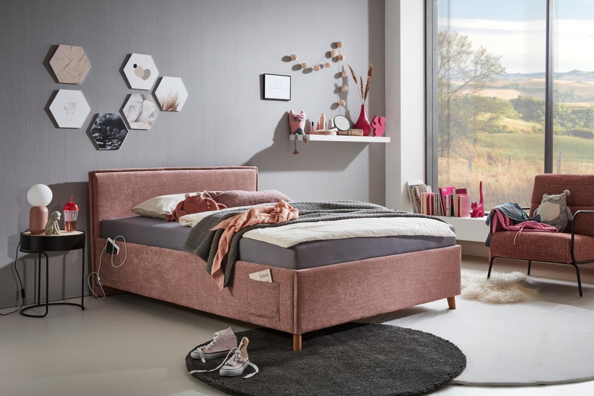 Gestoffeerd Bed Fun 140/200 Oud-Roze