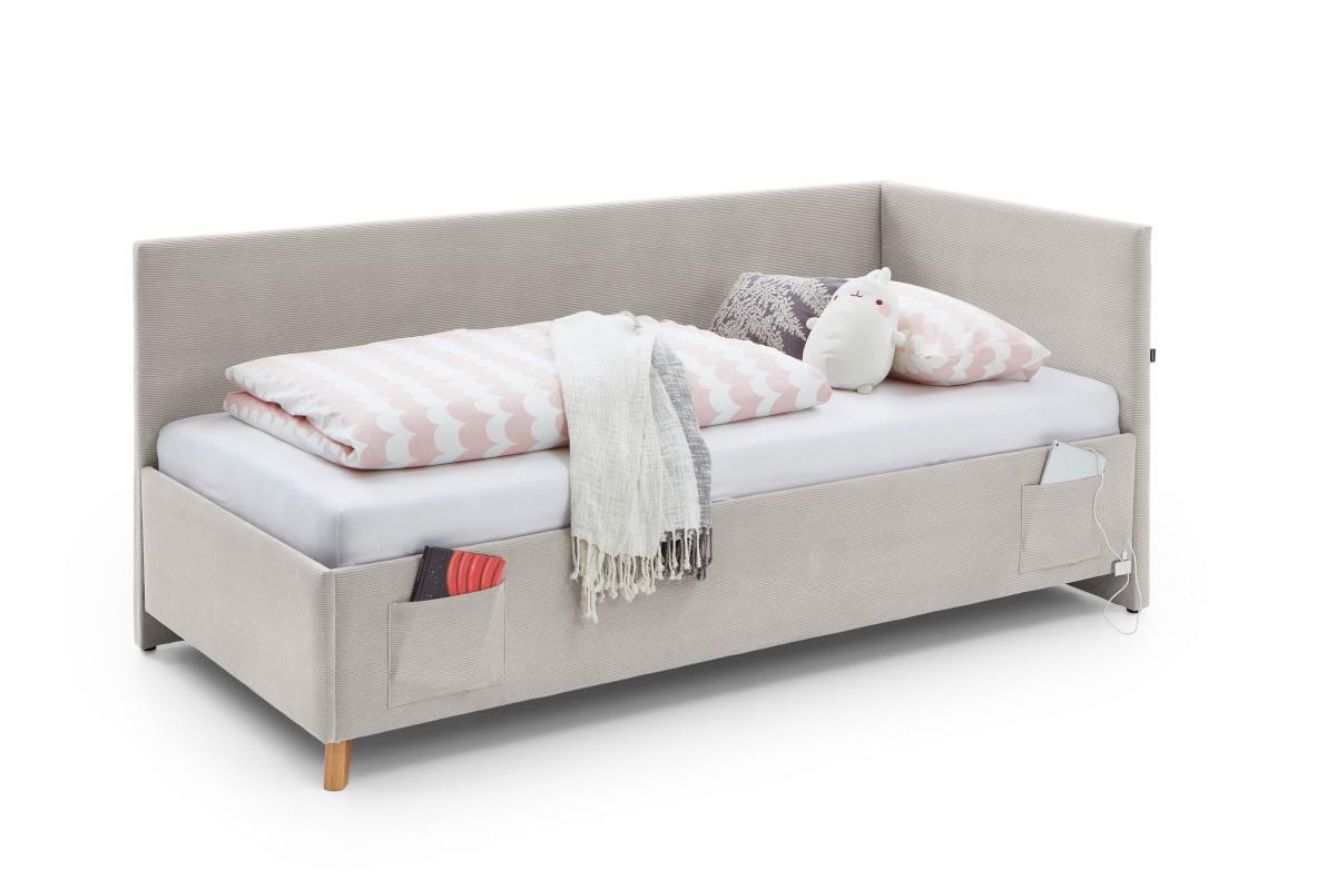 Gestoffeerd Bed Cool 90x200 met rugleuning Beige