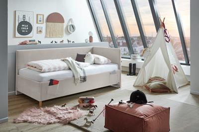 Gestoffeerd Bed Cool 90/200 met rugleuning Beige