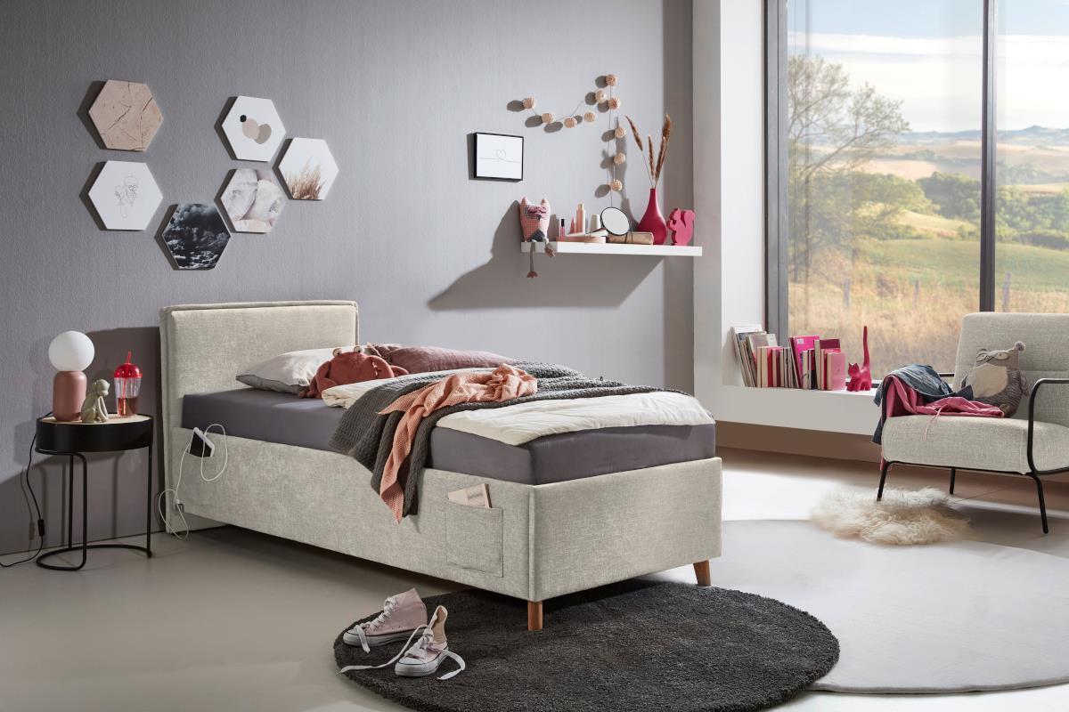Gestoffeerd Bed Fun 90/200 Beige