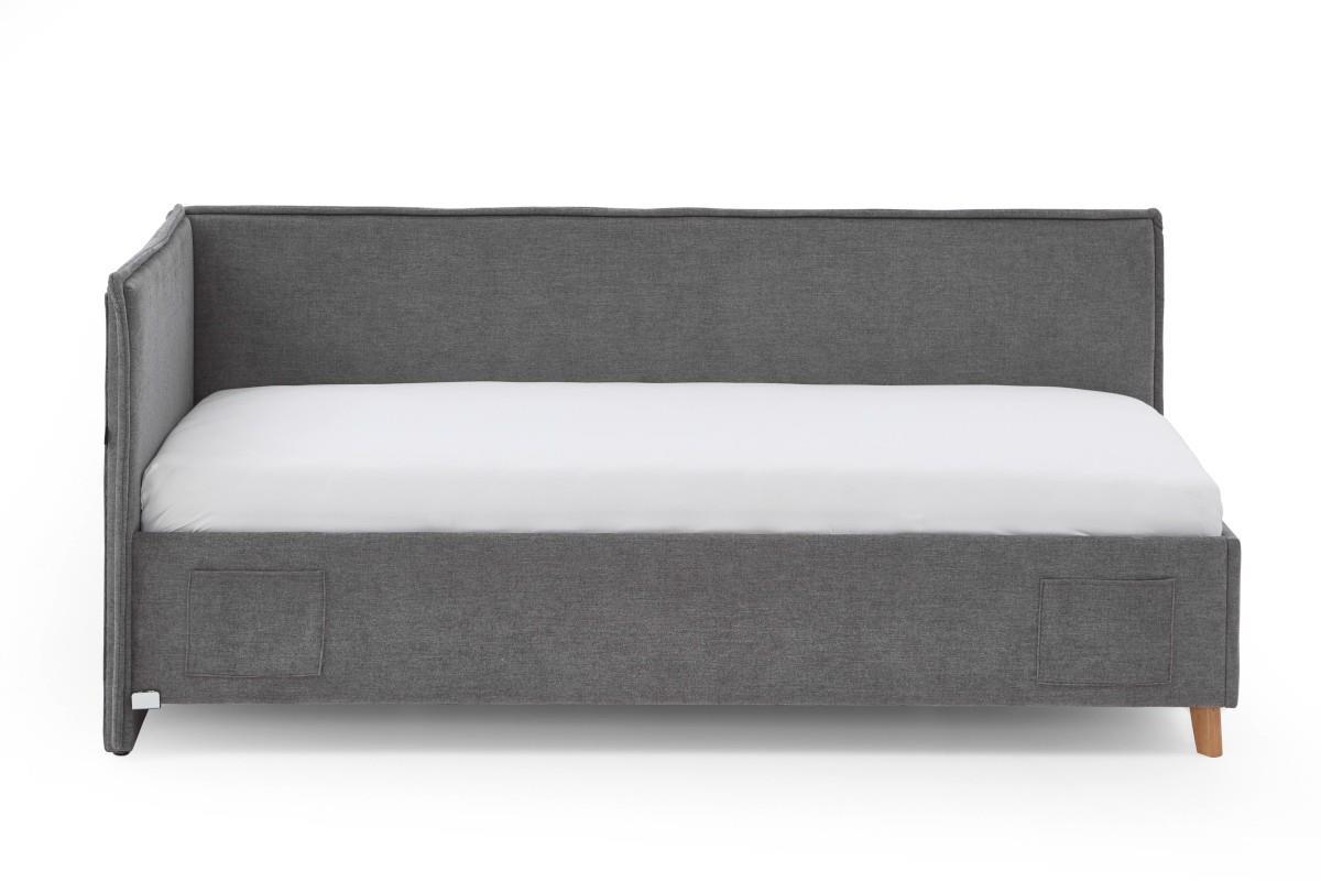 Gestoffeerd Bed Fun 90x200 met rugleuning Antraciet zijaanzicht