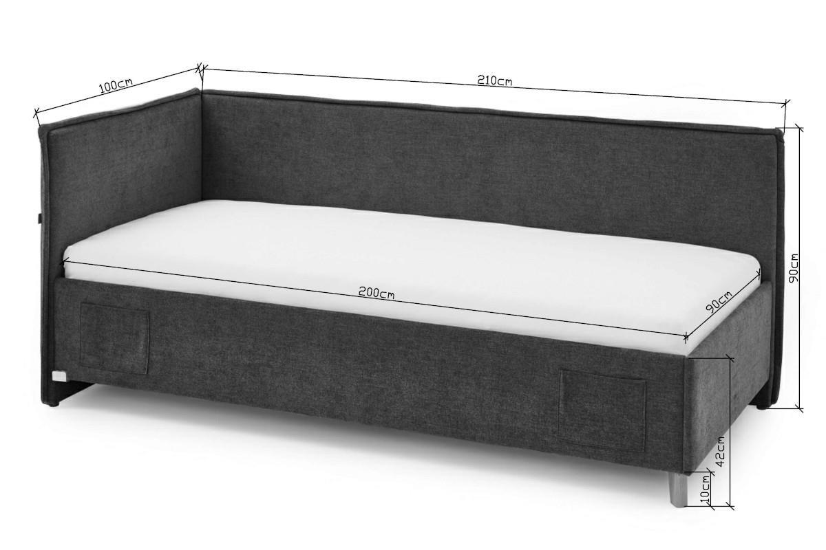 Gestoffeerd Bed Fun 90x200 met rugleuning afmetingen