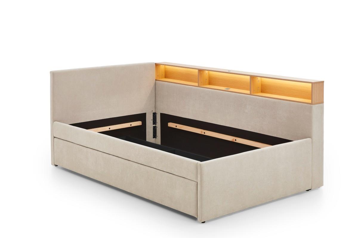 Uno Gestoffeerd Bed met Slaaplade Beige Eiken