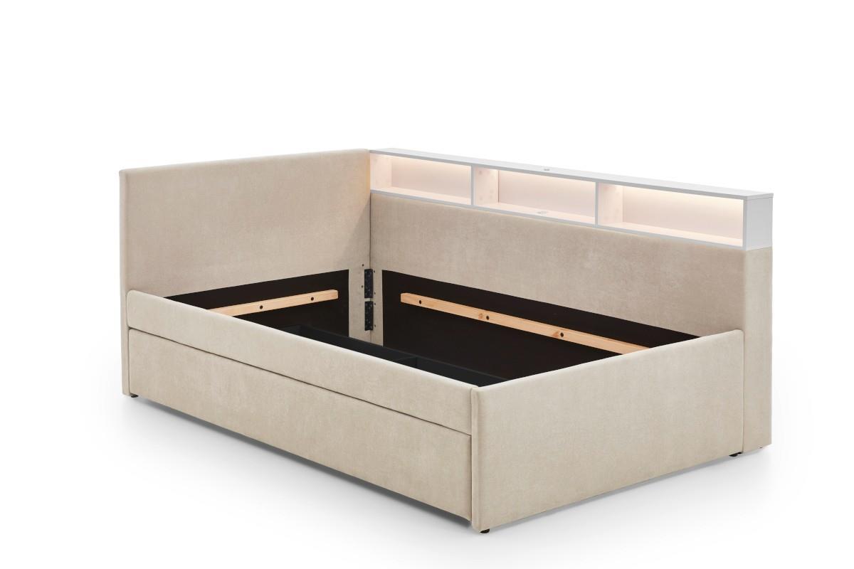 Uno Gestoffeerd Bed met Slaaplade Beige Wit