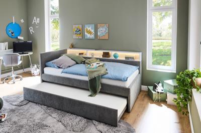 Uno Gestoffeerd Bed 120/200 met Slaaplade Grijs/Wit