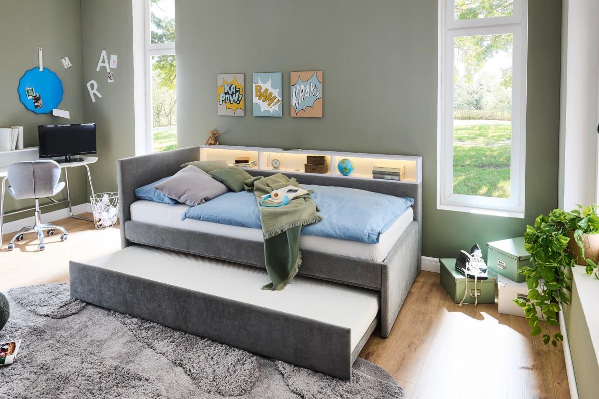 Uno Gestoffeerd Bed met Slaaplade Grijs Wit hoofdfoto