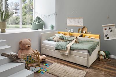 Uno Gestoffeerd Bed Beige Eiken