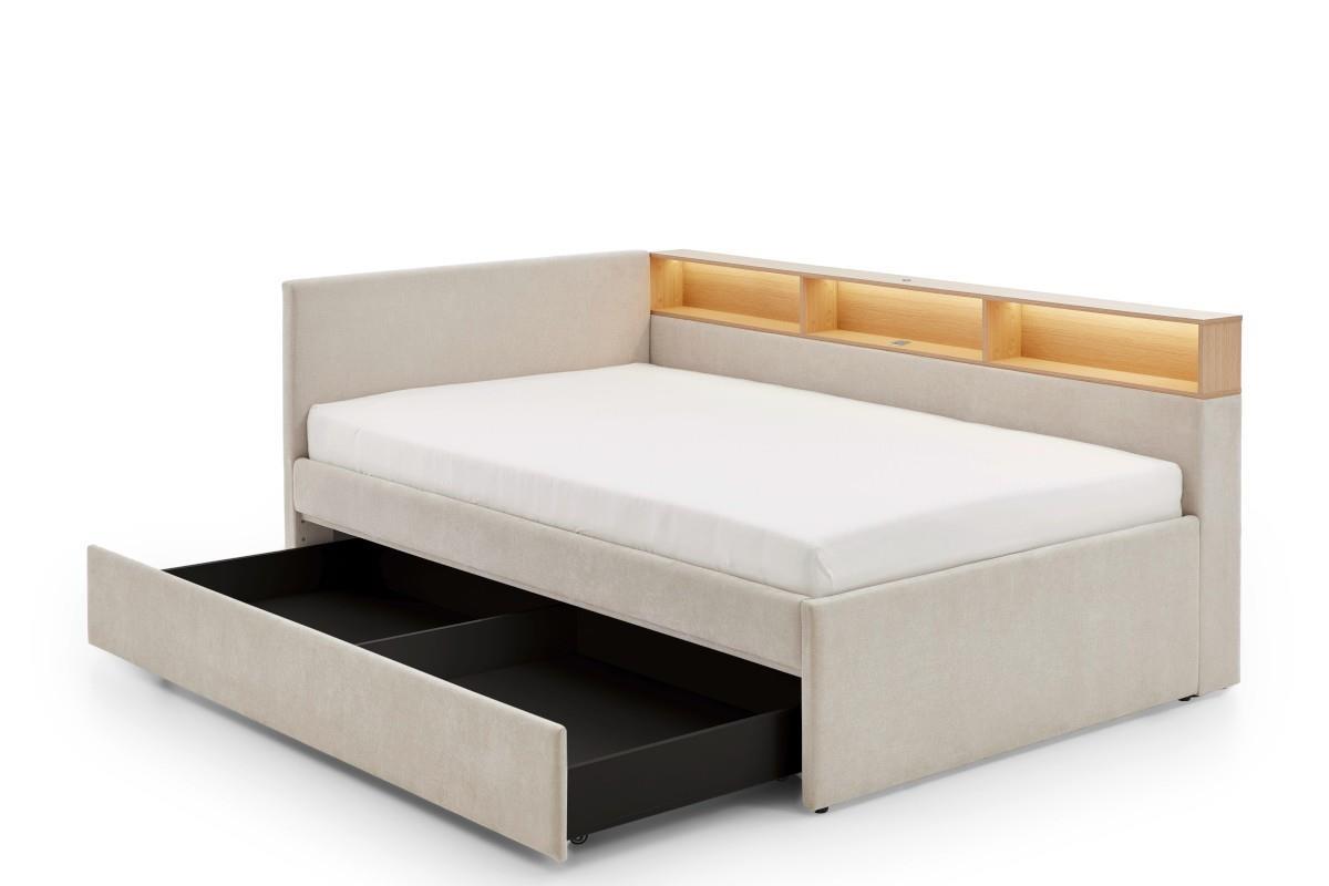 Uno Gestoffeerd Bed met Opberglade Beige Eiken
