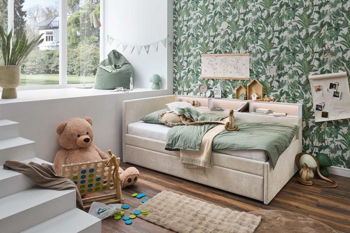 Uno Gestoffeerd Bed Beige Wit