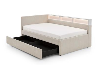 Uno Gestoffeerd Bed met Opberglade Beige Wit