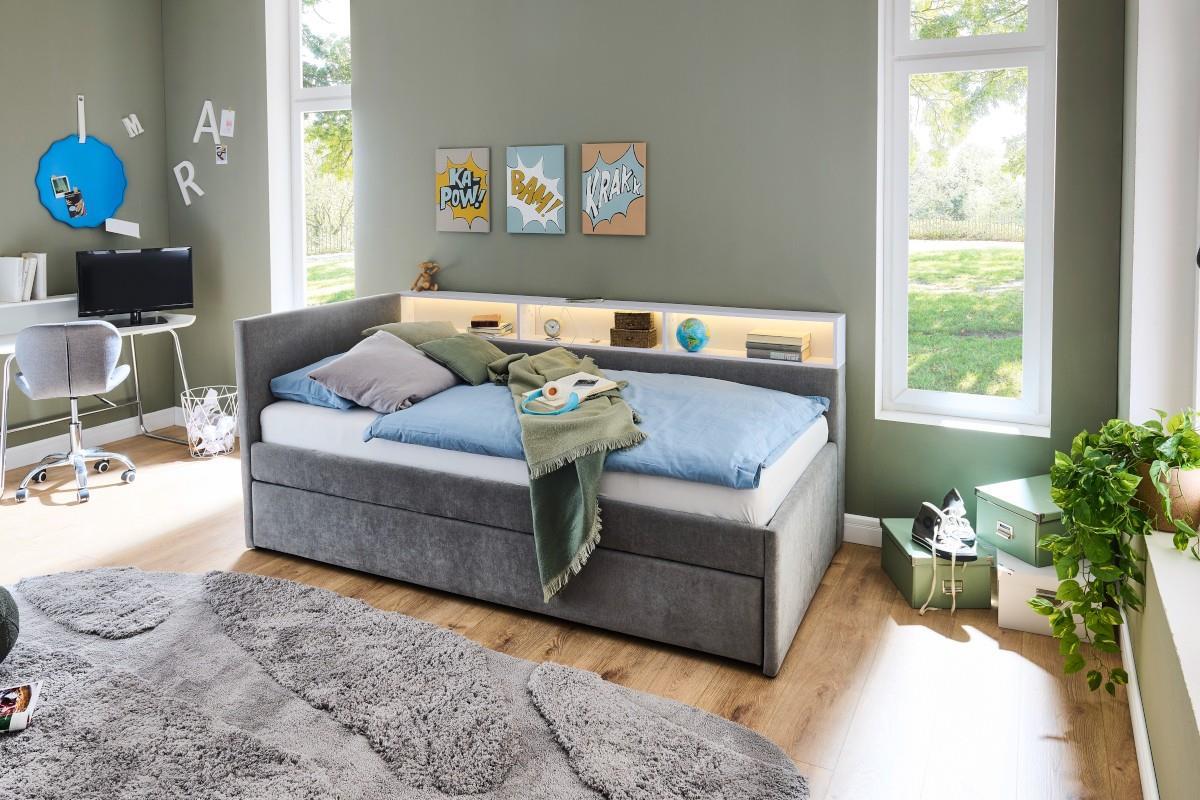 Uno Gestoffeerd Bed Grijs Wit