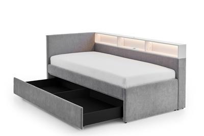 Uno Gestoffeerd Bed met Opberglade Grijs Wit
