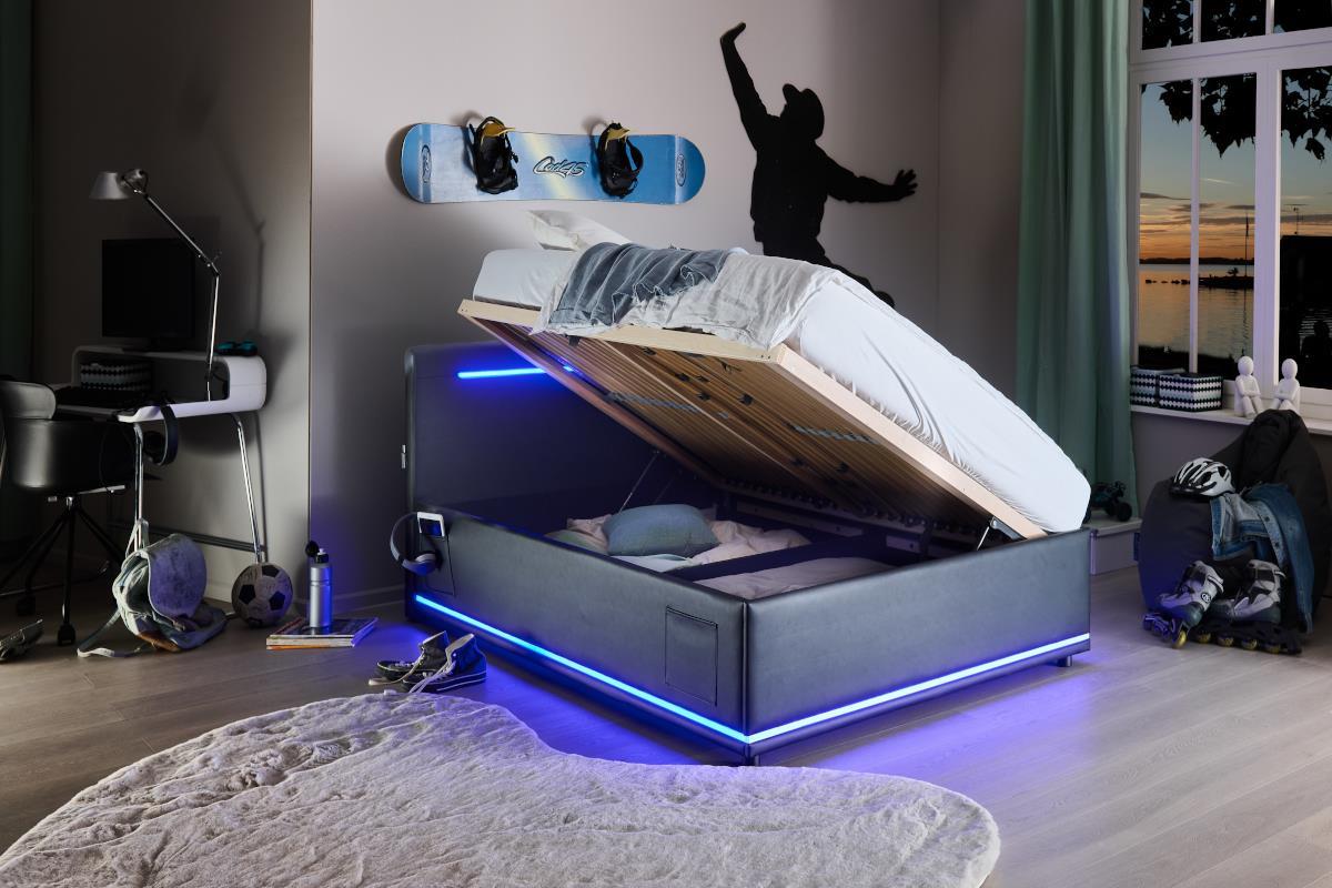 Gestoffeerd Opbergbed Circle 120/200 Zwart incl. LED