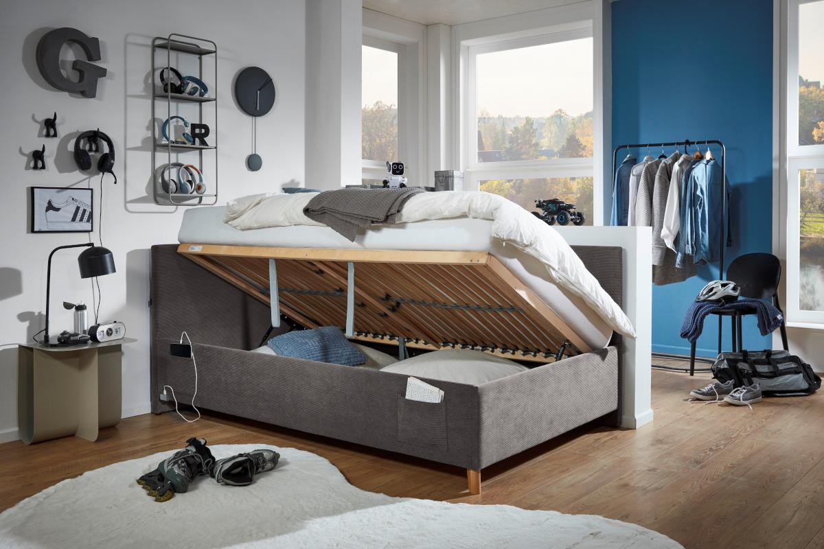  Gestoffeerd Opbergbed Cool 120/200 met rugleuning Antraciet