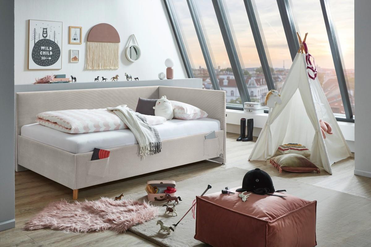 Gestoffeerd Bed Cool 120x200 met rugleuning Beige hoofdfoto