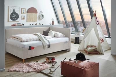 Gestoffeerd Bed Cool 120x200 met rugleuning Beige hoofdfoto