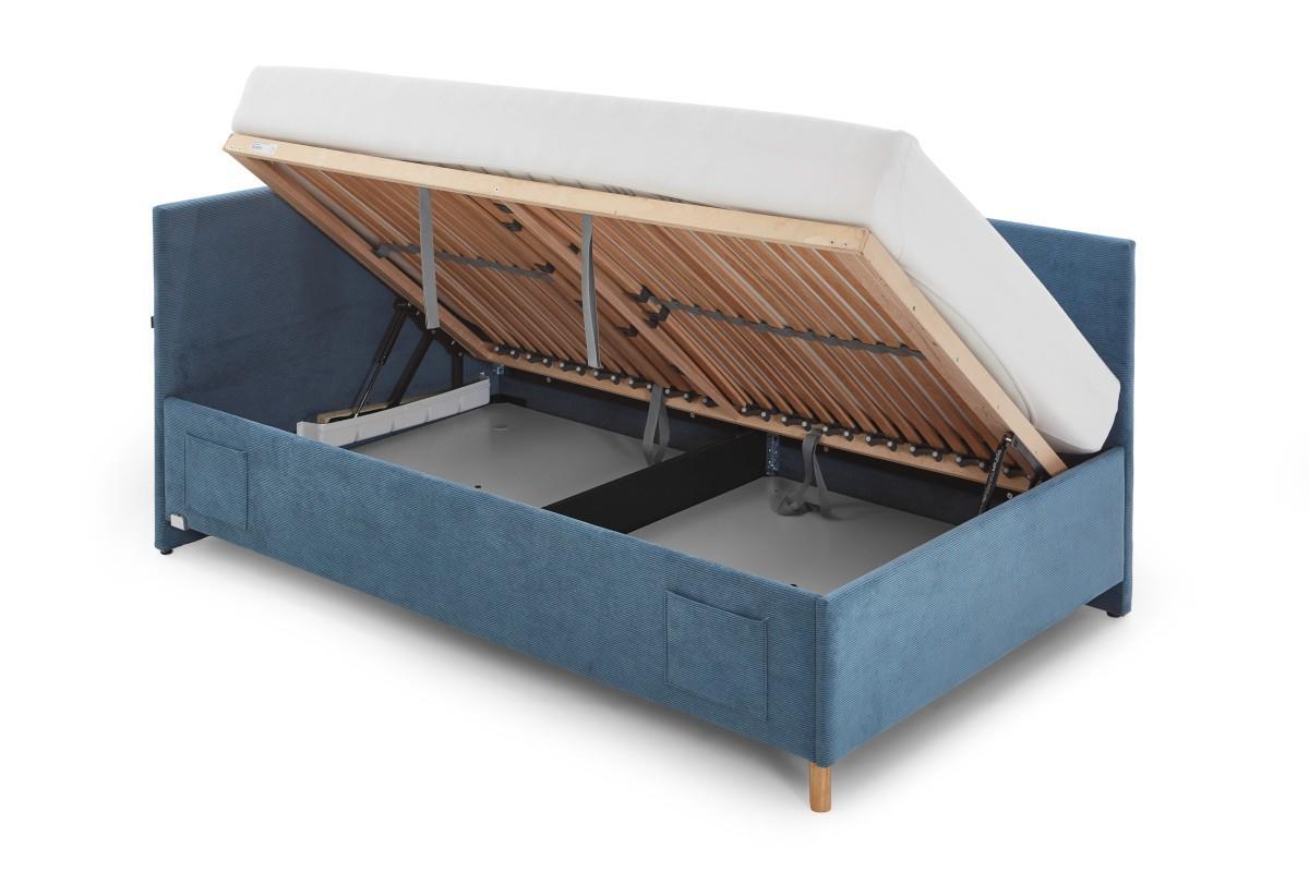 Gestoffeerd Opbergbed Cool 120x200 met rugleuning Blauw open