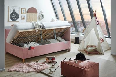 Gestoffeerd Opbergbed Cool 120/200 met rugleuning Roze