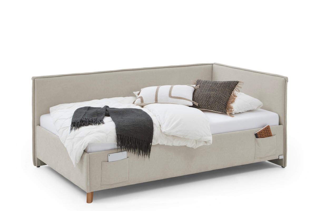 Gestoffeerd Bed Fun 120x200 met rugleuning Beige