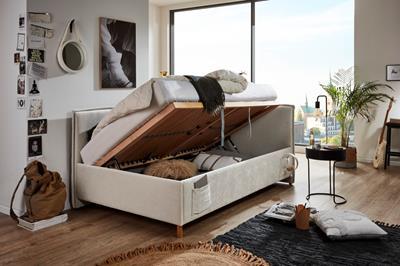 Gestoffeerd Opbergbed Fun 120/200 met rugleuning Beige