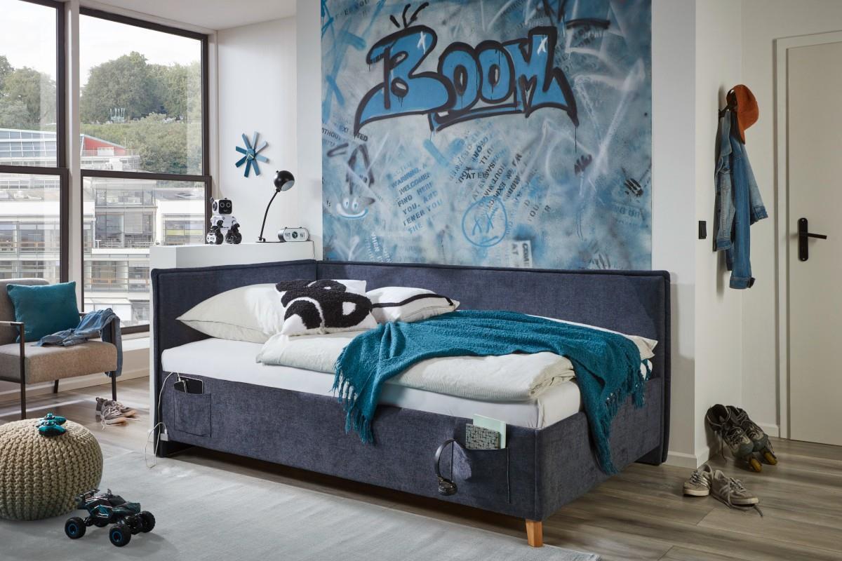 Gestoffeerd Bed Fun 120x200 met rugleuning Blauw hoofdfoto