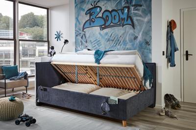 Gestoffeerd Opbergbed Fun 120/200 met rugleuning Donker Blauw
