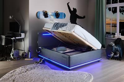 Gestoffeerd Opbergbed Circle 140/200 Zwart incl. LED