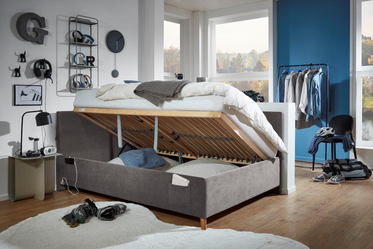 Gestoffeerd Opbergbed Cool 140/200 met rugleuning Antraciet