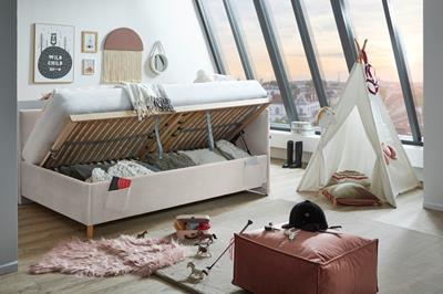 Gestoffeerd Opbergbed Cool 140/200 met rugleuning Beige