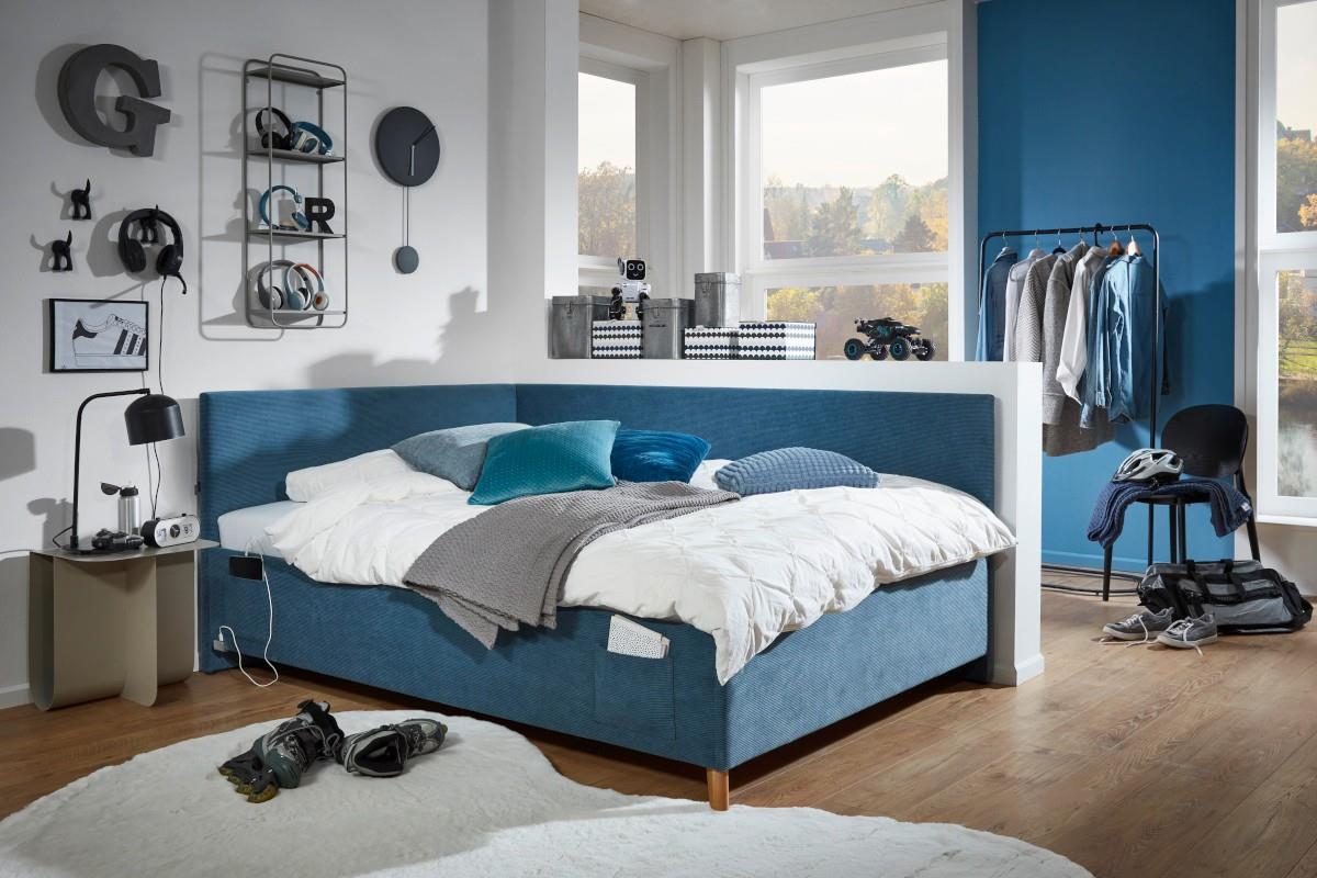 Gestoffeerd Bed Cool 140x200 met rugleuning Blauw hoofdfoto