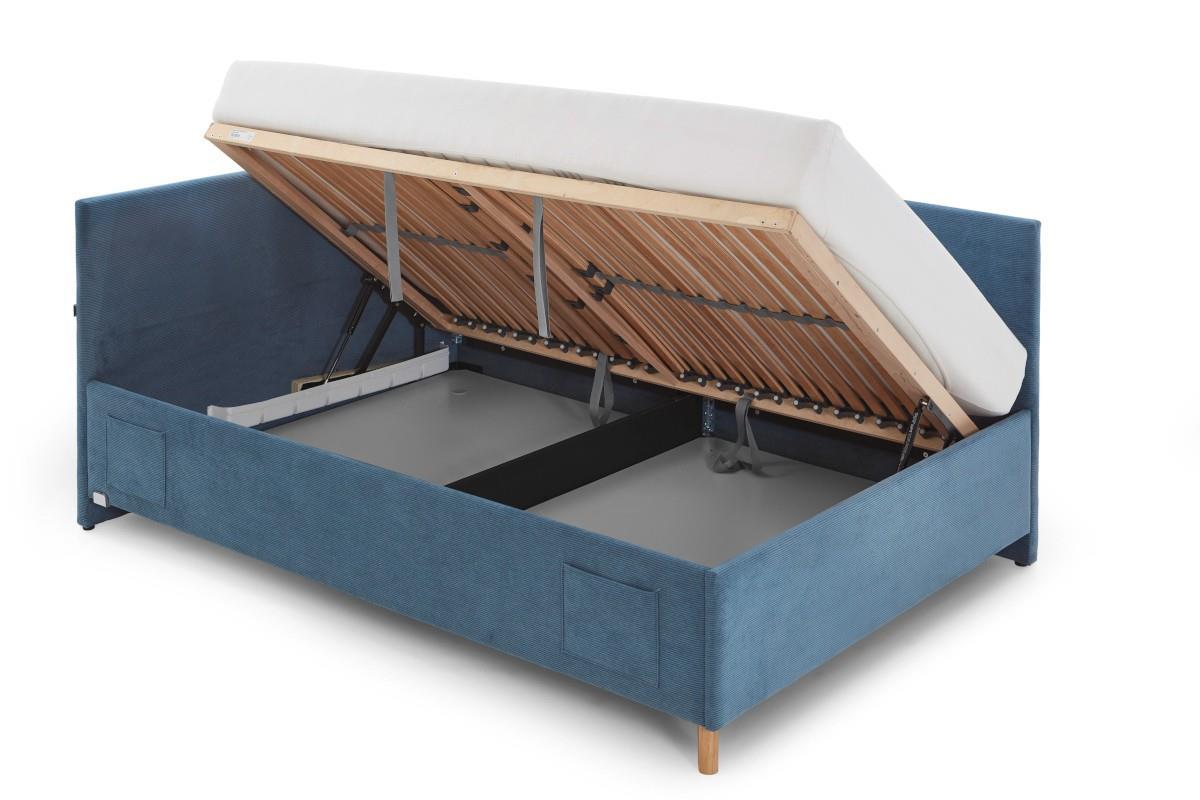 Gestoffeerd Opbergbed Cool 140x200 met rugleuning Blauw open