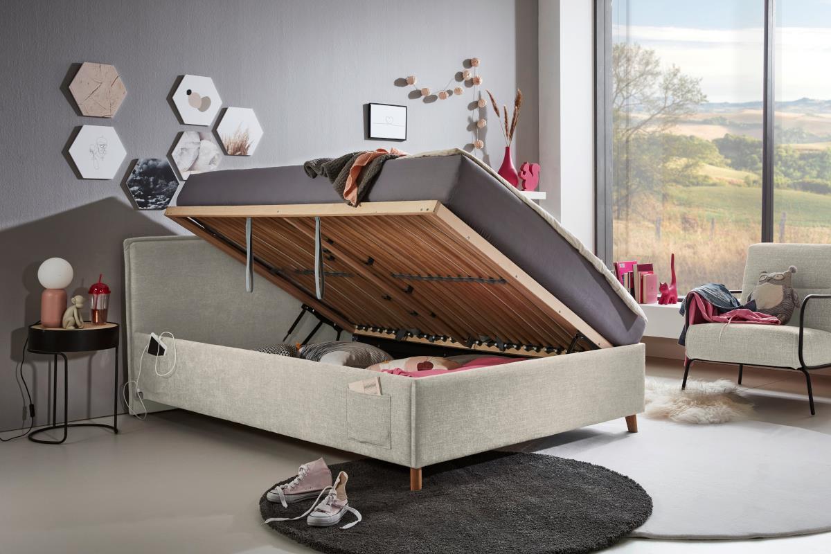 Gestoffeerd Opbergbed Fun 140/200 Beige