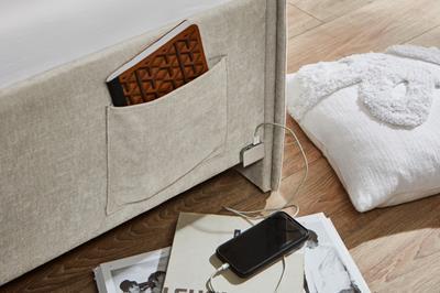Gestoffeerd Bed Fun Beige USB-port