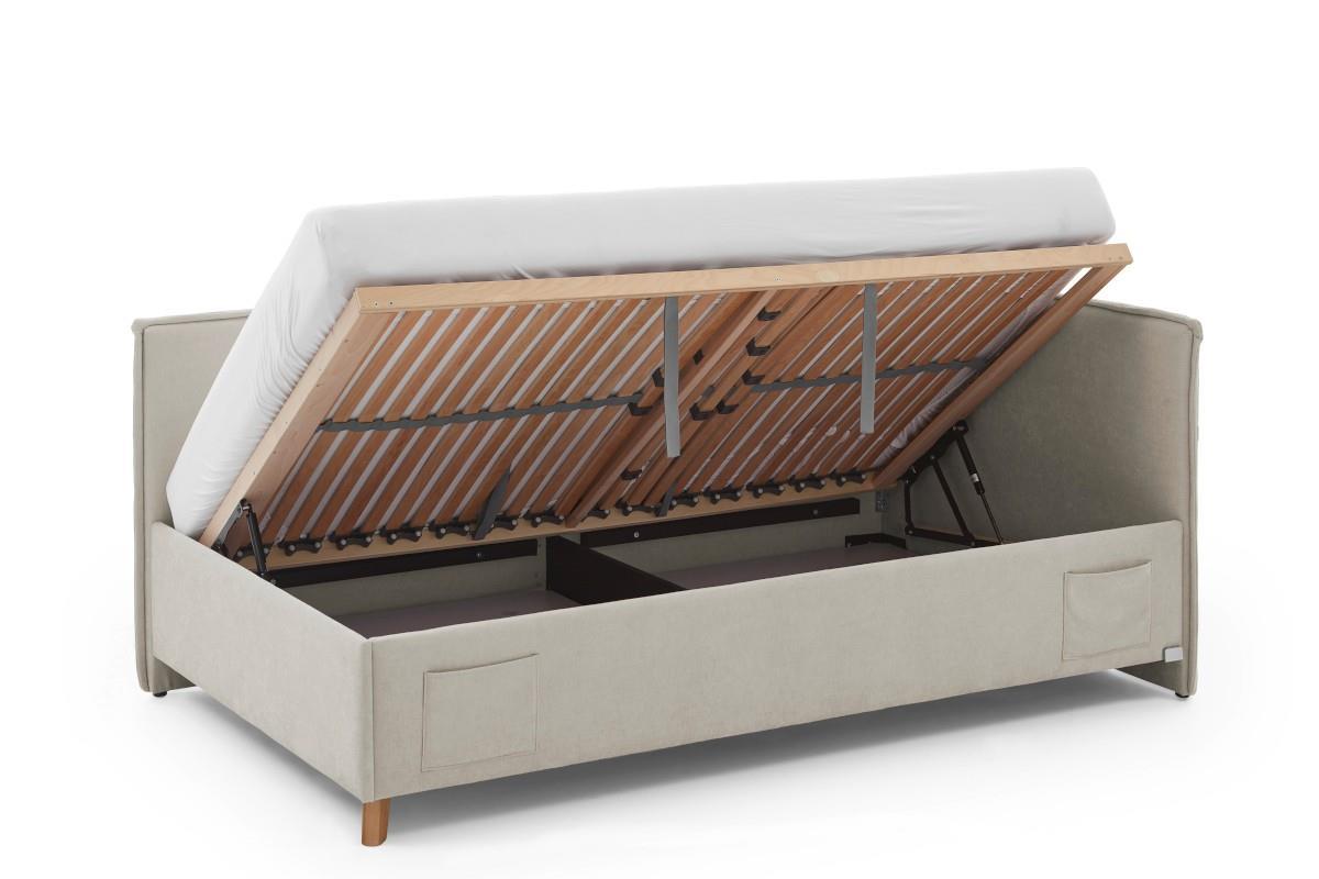Gestoffeerd Opbergbed Fun 140x200 met rugleuning Beige open