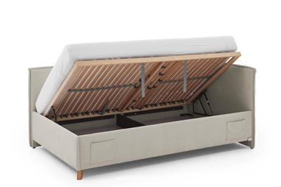 Gestoffeerd Opbergbed Fun 140x200 met rugleuning Beige open