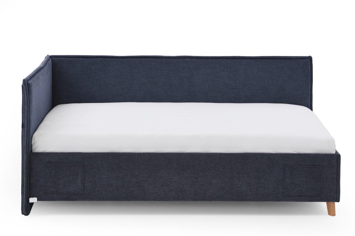 Gestoffeerd Bed Fun 140x200 met rugleuning Blauw zijaanzicht