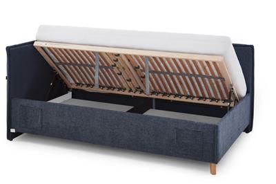 Gestoffeerd Opbergbed Fun 140x200 met rugleuning Blauw open