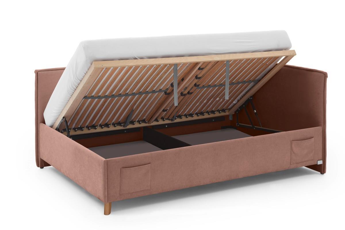 Gestoffeerd Opbergbed Fun 140x200 met rugleuning Roze open