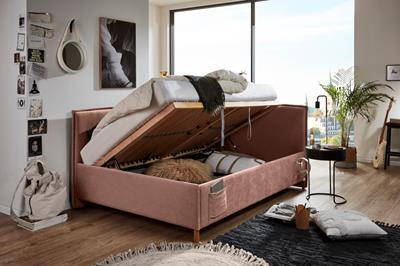 Gestoffeerd Opbergbed Fun 140/200 met rugleuning Oud-Roze