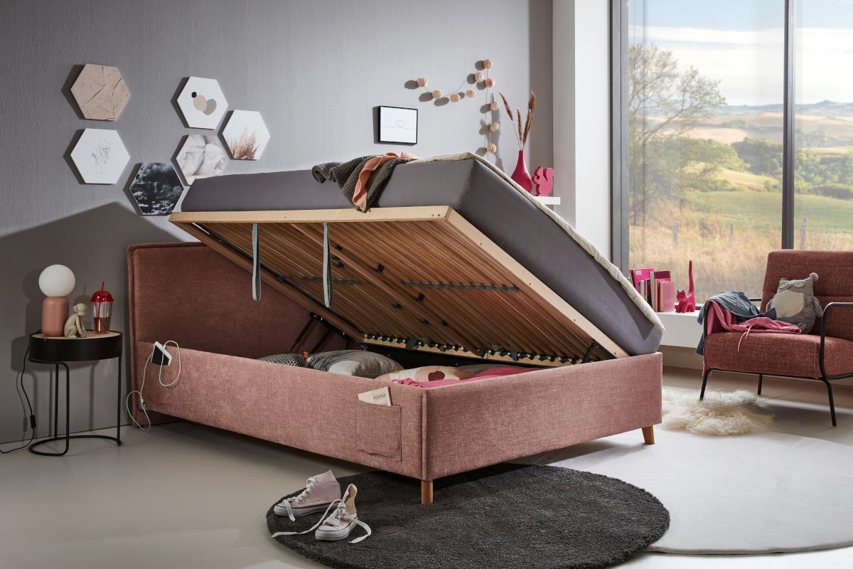  Gestoffeerd Opbergbed Fun 140/200 Oud-Roze