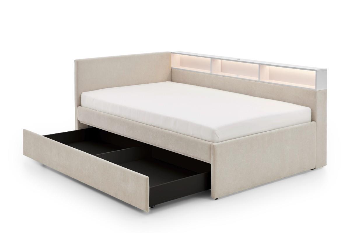 Uno Gestoffeerd Bed met Opberglade Beige Wit