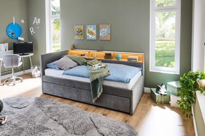 Uno Gestoffeerd Bed Grijs Eiken