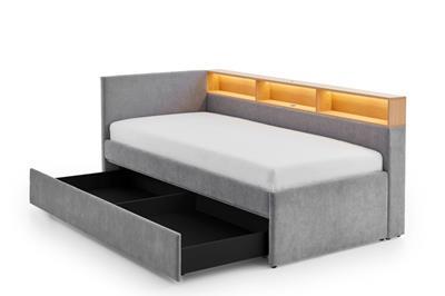 Uno Gestoffeerd Bed met Opberglade Grijs Eiken
